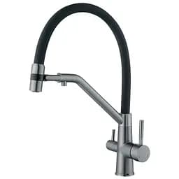 Смеситель для кухни на две воды с гибким изливом Zerix MAG-021 graphite refl.black ZX6005, Графит