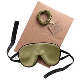 Подарунковий набір Чумацький Шлях: шовкова маска + шовкова резинка для волосся розмір S Хакі (1221-02)