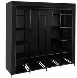 Складана тканинна шафа для одягу Ruhhy 23740 XXL (170x170 см), чорна гардеробна на 14 полиць та 2 вішалки, мобільна шафа-органайзе - мініатюра 4