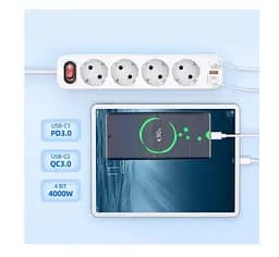 Мережевий фільтр подовжувач Hoco NS-1 4000W 4 розетки Type-C PD20W + 2 USB 18W White - мініатюра 5