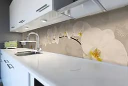 Кухонний фартух Орхідея беж для кухні наклейка ПВХ Квіти Бежевий 60х200 см Happy Pocket Z180474