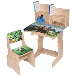 Дитяча парта Bambi N 2071-13-3 Minecraft з дуба сонома зі стільчиком з таблицею множення