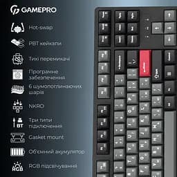 Клавіатура GamePro Asgard Ragnar Keychron Super Red Switch Wireless/Bluetooth/USB Black бездротова (MK285BK) - мініатюра 14