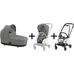Люлька Mios Lux Soho Grey + Текстиль для прогулянкового блоку Cybex Mios Soho Grey + Шасі для коляски Cybex Mios LS RBA Chrome Black