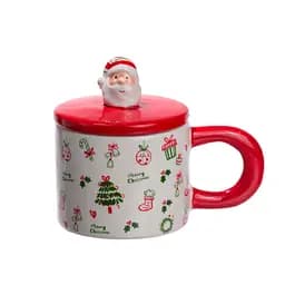 Новорічна порцелянова чашка з кришкою Merry Christmas для чаю та кави 350 мл Yiwu CR-1-20