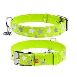 Нашийник для собак шкіряний Waudog Glamour з QR-паспортом візерунок "Зірочка" світлонакопичувальний/світловідбивний L Ш 25 мм,