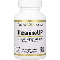 L-Теанін та кофеїн California Gold Nutritionс L-Theanine & Caffeine plus Cocoa & Matcha 60 капсул