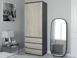 Шкаф для одежды Flamecame с 3 ящиками и полочками из ДСП II FT-210 Антрацит+дуб