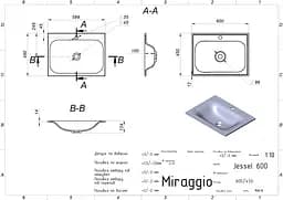 Умивальник Miraggio JESSEL 600 (0001088) Mirasoft, Матовий, Накладний/Врізний, Білий - мініатюра 2