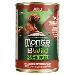 Влажный корм для собак Monge Dog Wet Bwild Adult, ягненок, тыква и цуккини, 400 г
