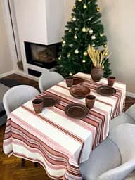 Лляна скатертина різдвяна з українським орнаментом "Промінь (червоний)" - 150х150 см