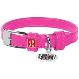 Ошейник для собак Waudog Glamour, кожаный, с QR паспортом, 21-29х1,2 см, розовый