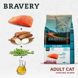 Сухий корм для стерилізованих котів Bravery Salmon Adult Cat Sterilized з лососем 600 г - мініатюра 3
