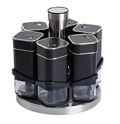 Органайзер набор Condiment Set для специй на подставке с 6 емкостями по 120 мл Черный