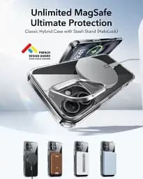 Прозорий чохол із підставкою ESR Classic Hybrid Case with Stash Stand (HaloLock) Clear для iPhone 16 (1A7470102) - мініатюра 2