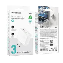 Мережевий зарядний пристрій Borofone BN11 Imperial PD 100W (2Type-C/1USB) Білий - мініатюра 4