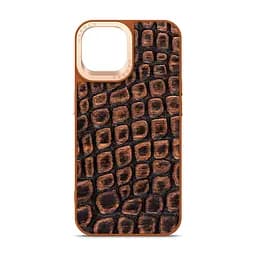 Кожаный чехол для Apple iPhone 15, Harder Kaiju Skin, оранжевый, термополіуретан ТПУ + экокожа с эффектом фактуры монстра, панель, защита корпуса, противоударный, микрофибра, рамка вокру камеры, защита всего корпуса, (ARM76837)