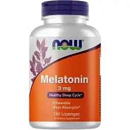 Натуральна добавка NOW Melatonin 3 mg, 180 жувальних таблеток