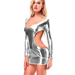 Чарівне міні-плаття з ефектом блиску зі штучної шкіри XS/S Металік K0845-2