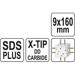 Свердло по залізобетону Yato SDS+ Premium Х-тип Ø=9х160 мм 4 різальні пруги (YT-41939) - мініатюра 5