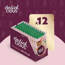 Вологий корм для котів Delickcious Шматочки з качкою, курячим філе і шпинатом в соусі 85 г - мініатюра 6