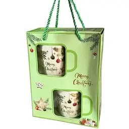 Набор новогодний С Рождеством керамическая Чашка 2 шт и ложечка 2 шт 200 мл Белая