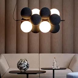 Видовжений чорний світильник на 4 білих та 8 чорних плафонів | Арт. 908/12 BK+BK+WT | Line F