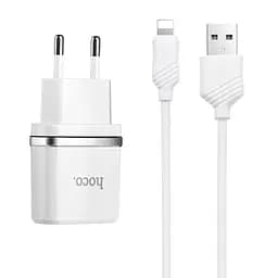 Адаптер живлення 2 USB Hoco C12 + Юсб кабель для iPhone набір білий 6957531047766 - мініатюра 2