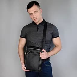 Сумка чоловіча шкіряна чорна Tiding Bag M5608-1A через плече - мініатюра 7