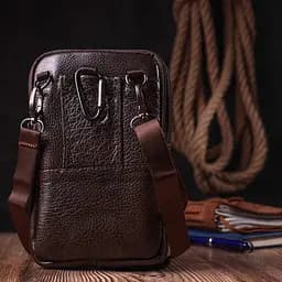 Компактна чоловіча сумка на пояс із натуральної шкіри Vintage 22141 коричнева - мініатюра 7