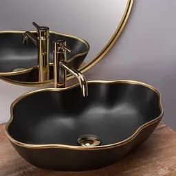 Умивальник Rea Pearl black gold накладний REA-U0692, Чорний - мініатюра 2