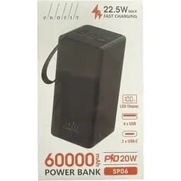 Портативний акумулятор Profit SP06 60000mAh 22.5W+PD20W LED power bank black