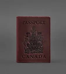 Кожаная обложка для паспорта с канадским гербом бордовая Crazy Horse