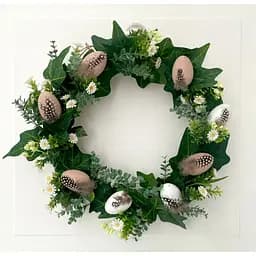 Декоративний вінок на двері Hvoya Великодній з яйцями, ромашками та весняною зеленню 45 см