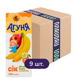 Упаковка сока Агуня Яблоко-банан с мякотью 1.8 л (0.2 л x 9 шт.)