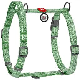 Шлея для собак Waudog Re-cotton H-подібна з QR паспортом світловідбиваюча L 60-85 см зелена