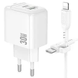 Сетевое зарядное устройство Borofone BAS45A 30W/1USB + 1USB-C + Lightining White