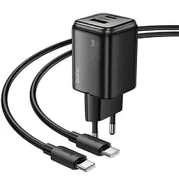 МЗП Hoco N53 Monsoon PD30W+QC3.0 (1USB-A/1C) + кабель Type-C to Type-C Black - мініатюра 2