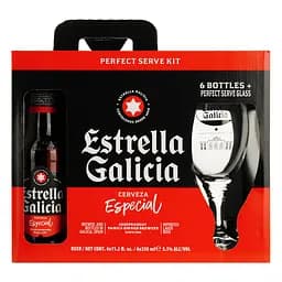 Набор пива Estrella Galicia Especial светлое 5.5% 1.98 л (0.33 л х 6 шт.) + бокал в подарочной упаковке