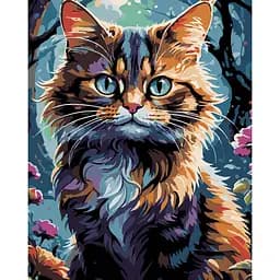 Набір для розпису по номерах Strateg Кіт в саду на чорному фоні 40 х 50 см (AH1182-19)