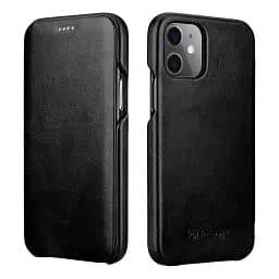 Чехол iCarer Curved Edge Vintage Folio Genuine Leather Cover для iPhone 12 Pro Max Sort