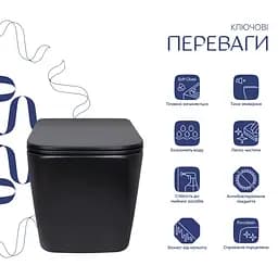 Унітаз підвісний Qtap Tern New Ultra Quiet, з сидінням Slim Duroplast/ Soft-close/ Quick Release QT17332303ASMB - мініатюра 2