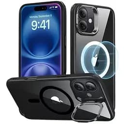 Прозорий чохол із підставкою ESR Classic Hybrid Case with Stash Stand (HaloLock) Clear Black для iPhone 16 (1A7470202)