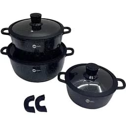 Набір посуду Higher Kitchen НК-325 XPRO гранітне покриття із силіконовими кришками 8 предметів чорний (42838-НК-325_1887)