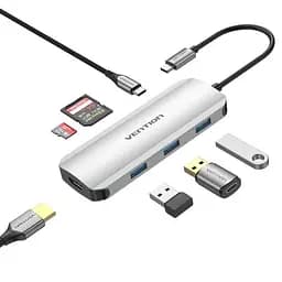 Usb-хаб Vention Usb-C to HDMI / Usb 3.0x3 / SD / TF / PD Docking Сірий 0.15M Aluminum Alloy Type - мініатюра 2