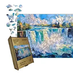 Дерев'яний фігурний пазл Ніагарський водоспад, А4, Картонна коробка 100 елементів