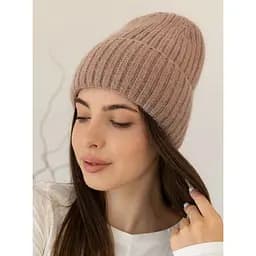 Теплая женская шапка Ангора Лили в цвете Мокко с флисовой подкладкой