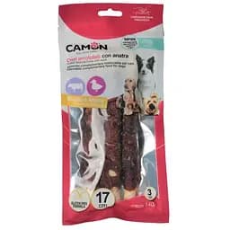 Ласощі для собак Camon Палички з яловичої шкіри обмотані качкою, 140 г