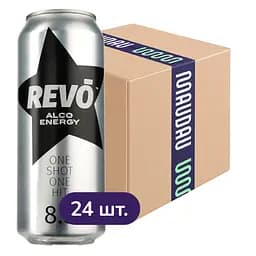 Упаковка енергетичного напою Revo Alco Energy 8.5% 12 л (0.5 л х 24 шт.) з/б