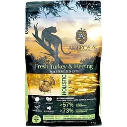 Сухой корм Ambrosia Grain Free для стерилизованных кошек со свежей индейкой и селедкой 5 кг